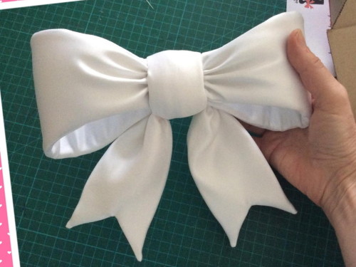 Custom duchess satin white bow